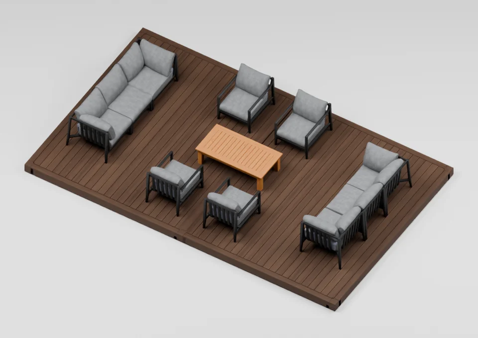 Everyone together: furniture arrangement on a 12 by 20 foot deck