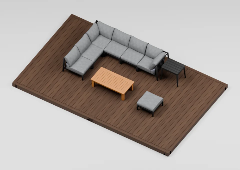 The generous corner: furniture arrangement on a 12 by 20 foot deck
