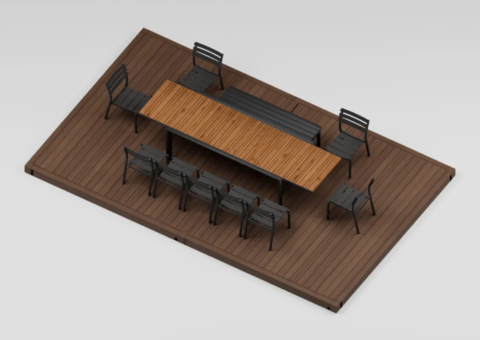 The long lunch: furniture arrangement on a 12 by 20 foot deck