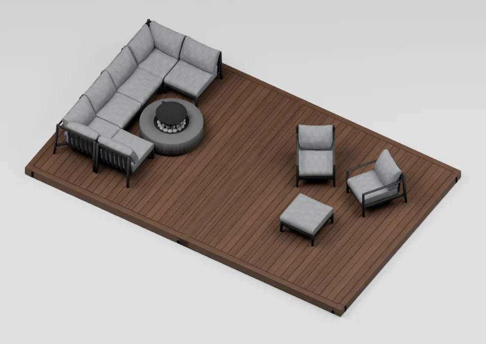Two ways to unwind: furniture arrangement on a 12 by 20 foot deck