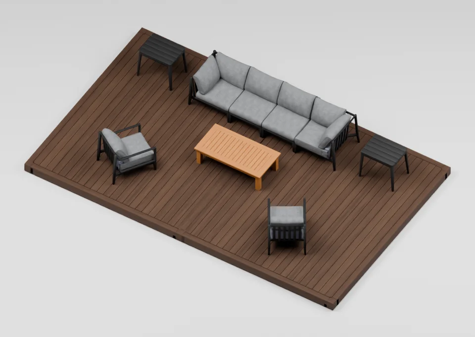 An open invitation: furniture arrangement on a 12 by 20 foot deck