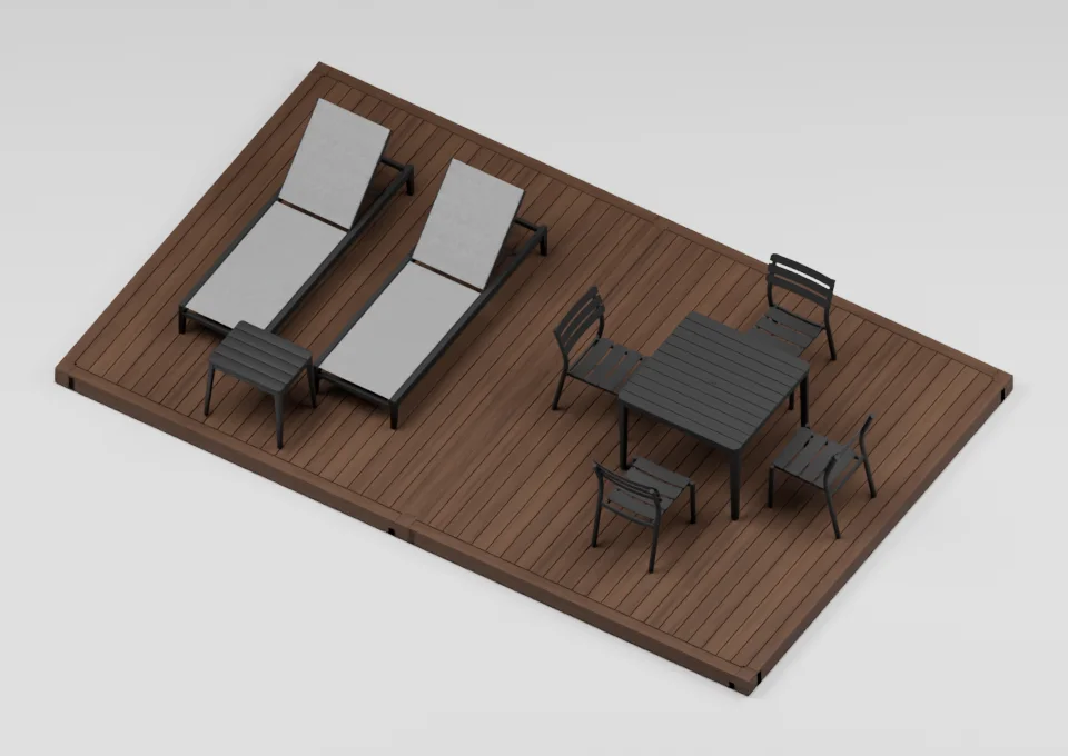 A slower afternoon: furniture arrangement on a 12 by 20 foot deck