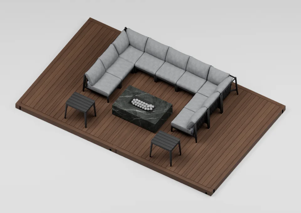 The wraparound: furniture arrangement on a 12 by 20 foot deck