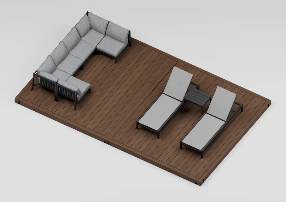 The all-day retreat: furniture arrangement on a 12 by 20 foot deck