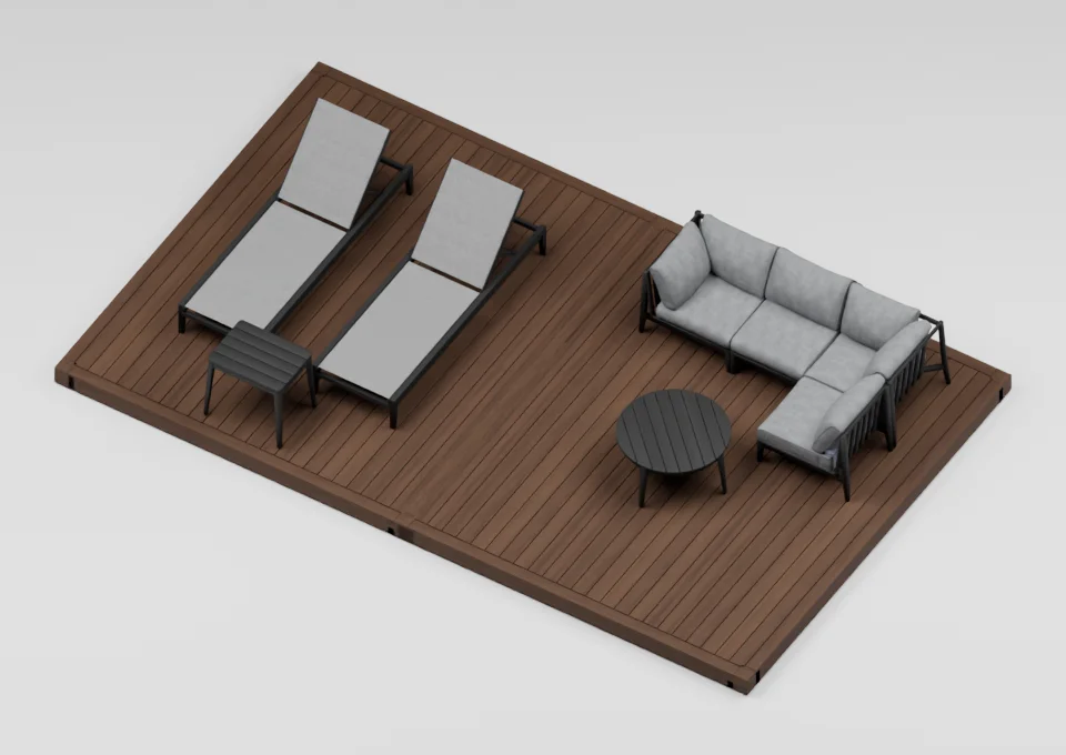 Stretch out & stay awhile: furniture arrangement on a 12 by 20 foot deck