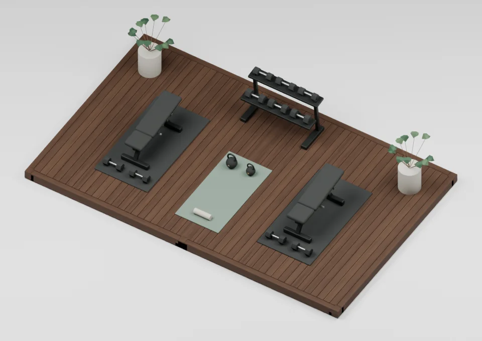 Your private training club: furniture arrangement on a 12 by 20 foot deck